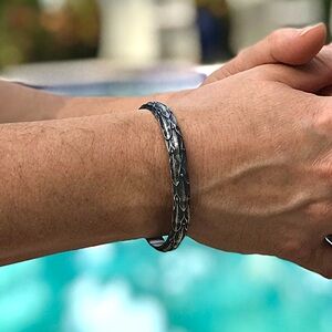 Oxidized 925 Sterling Silver Reptilian Cuff Bangle Bracelet Handmade 9x4mm